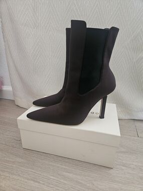 Good American Neoprene Brown Pointed Toe High-Heel Ankle Boots